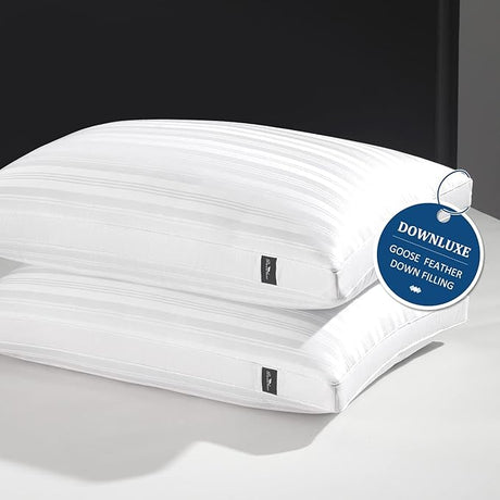 Goose Down Pillows - Hotel Collection Feather Pillows Set of 2 for Back, Stomach or Side