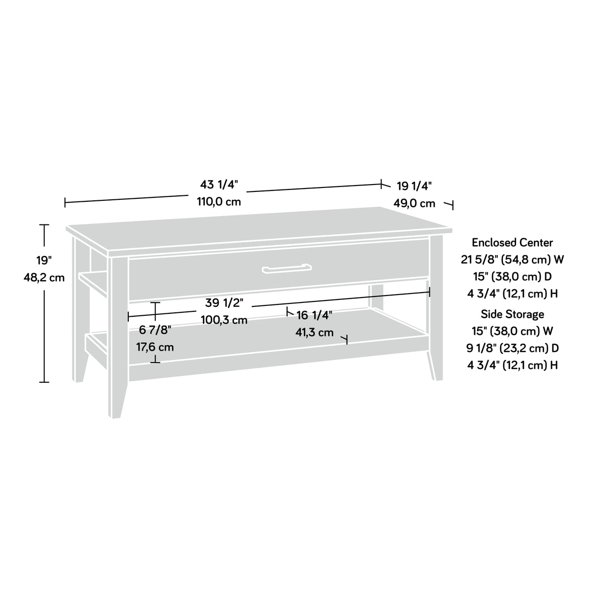 Summit Station Lift-top Coffee Table, L: 43.31" x W: 19.29" x H: 18.98", Laurel Oak