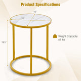 Gold Side Table, Round End Table with Sintered Stone Top and Metal Frame