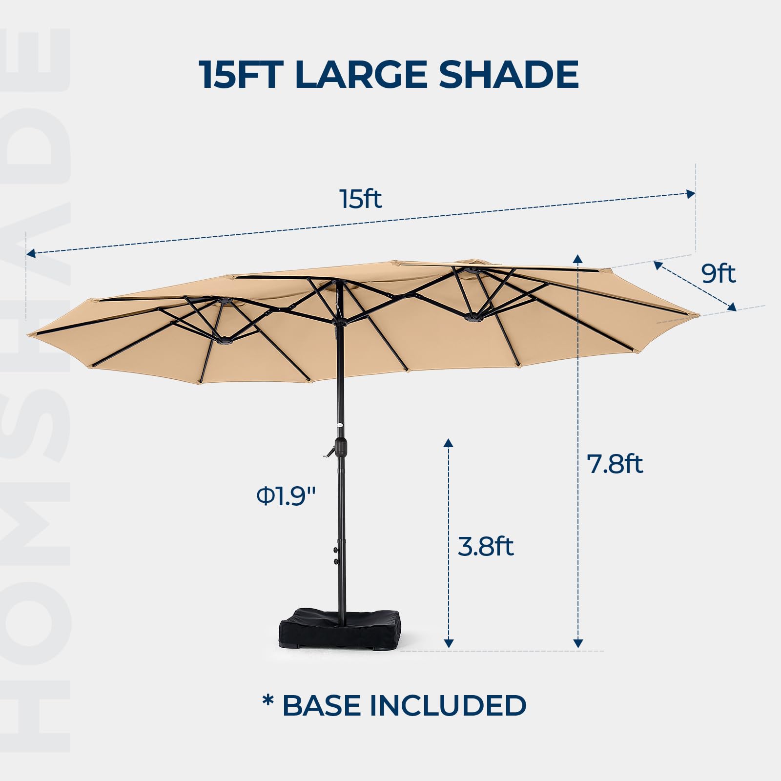 Double Sided Patio Umbrellas - 15ft Outdoor Extra Large Market Table Umbrella with Base Included,