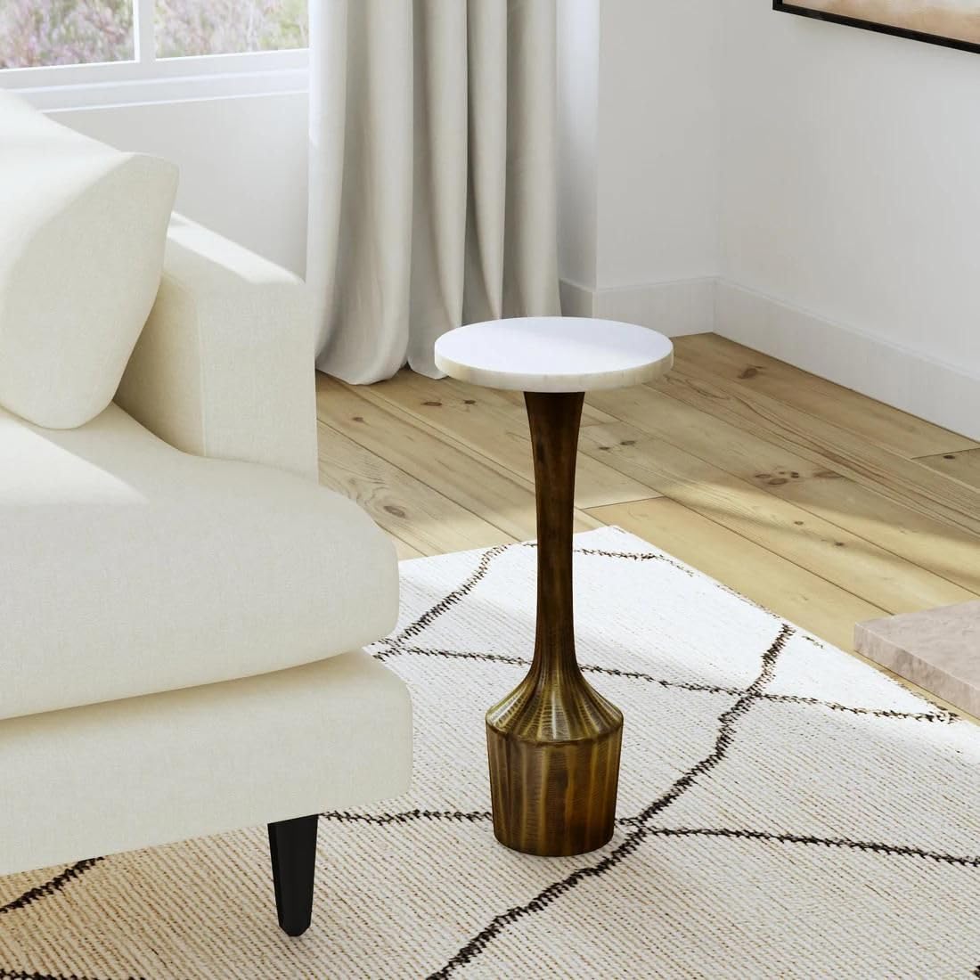 East at Main Indigo Road by Egypt Sherrod Alto Textured Metal Martini Accent Table, Drink Table with Marble Top, Sculptural Design in Antique Bronze Finish (Bronze)