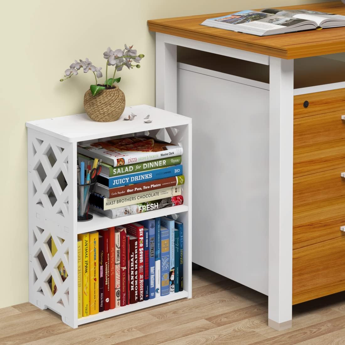 Small Bookshelf, 3-Tier White Bookcase for Kids & Adults