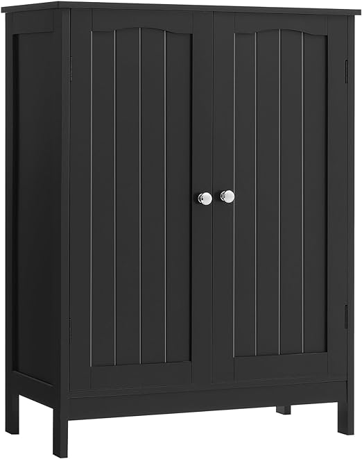 Storage Cabinet with Rattan Doors, Bathroom Storage Cabinet with Adjustable Shelf