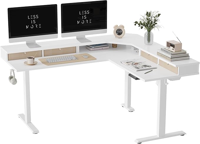 63" L Shaped Standing Desk with 4 Drawers, Electric Standing Gaming Desk Adjustable