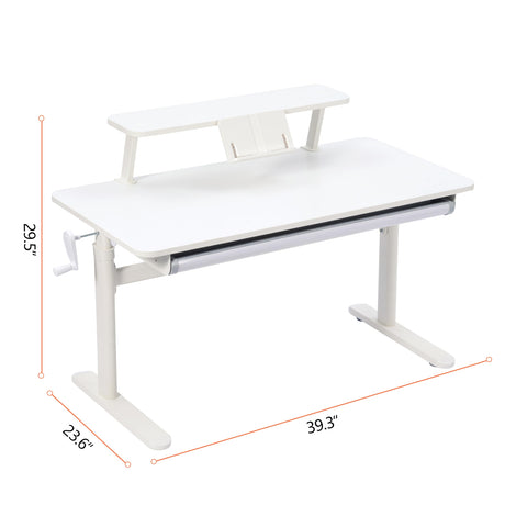 Children's Adjustable Study Desk with Detachable Bookshelf - Height-Adjustable [39" x 23"] Workstation for Kids - Tilting Desktop, Storage Drawer, Ergonomic Design,White