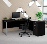 Pro-Concept Plus L-Shaped Desk with Drawers, Deep Grey & Black