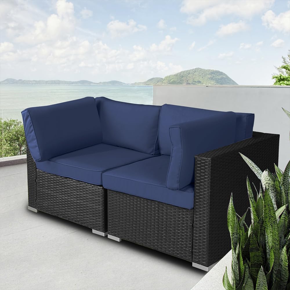 Sectional Furniture Corner Sofa,Low Back All-Weather Wicker Loveseats Outdoor