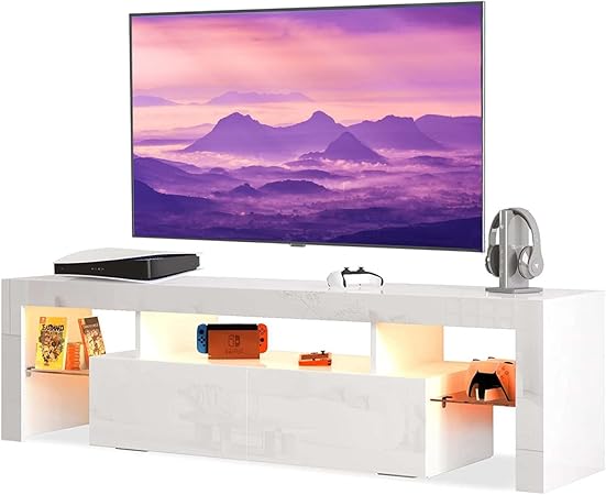 TV Stand for 32/40/50/55 Inch TV, Modern LED Gaming Entertainment Center with Large