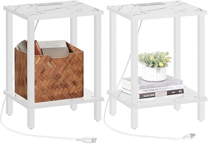 Side Table with USB Ports and Outlets, Nightstand