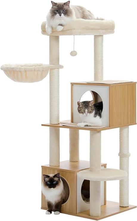 Cat Tree 35 Inches Wooden Cat Tower with Double Condos