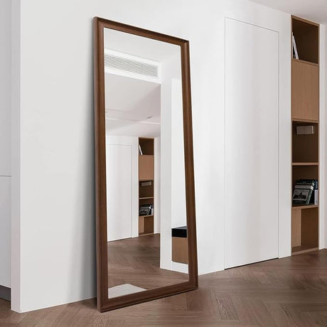 Full Length Mirror Wood Frame, 65×22in Floor Mirror Full Body Mirror with Standing Holder Hanging Wall Mirror