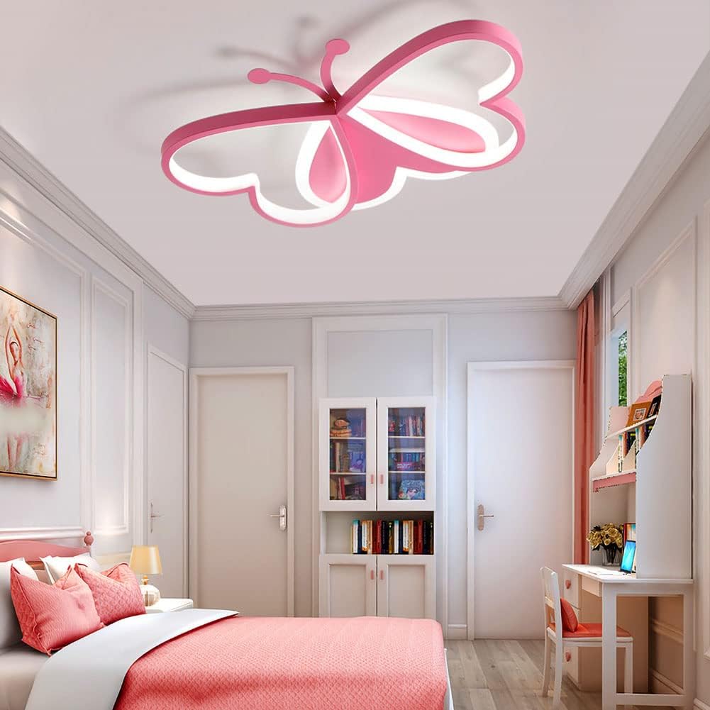 36W LED Ceiling Light - Pink Butterfly Flush Mount with Remote