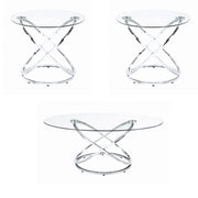 3 Piece Metal Frame Coffee Table Set with Glass Top, Set of 3, Silver
