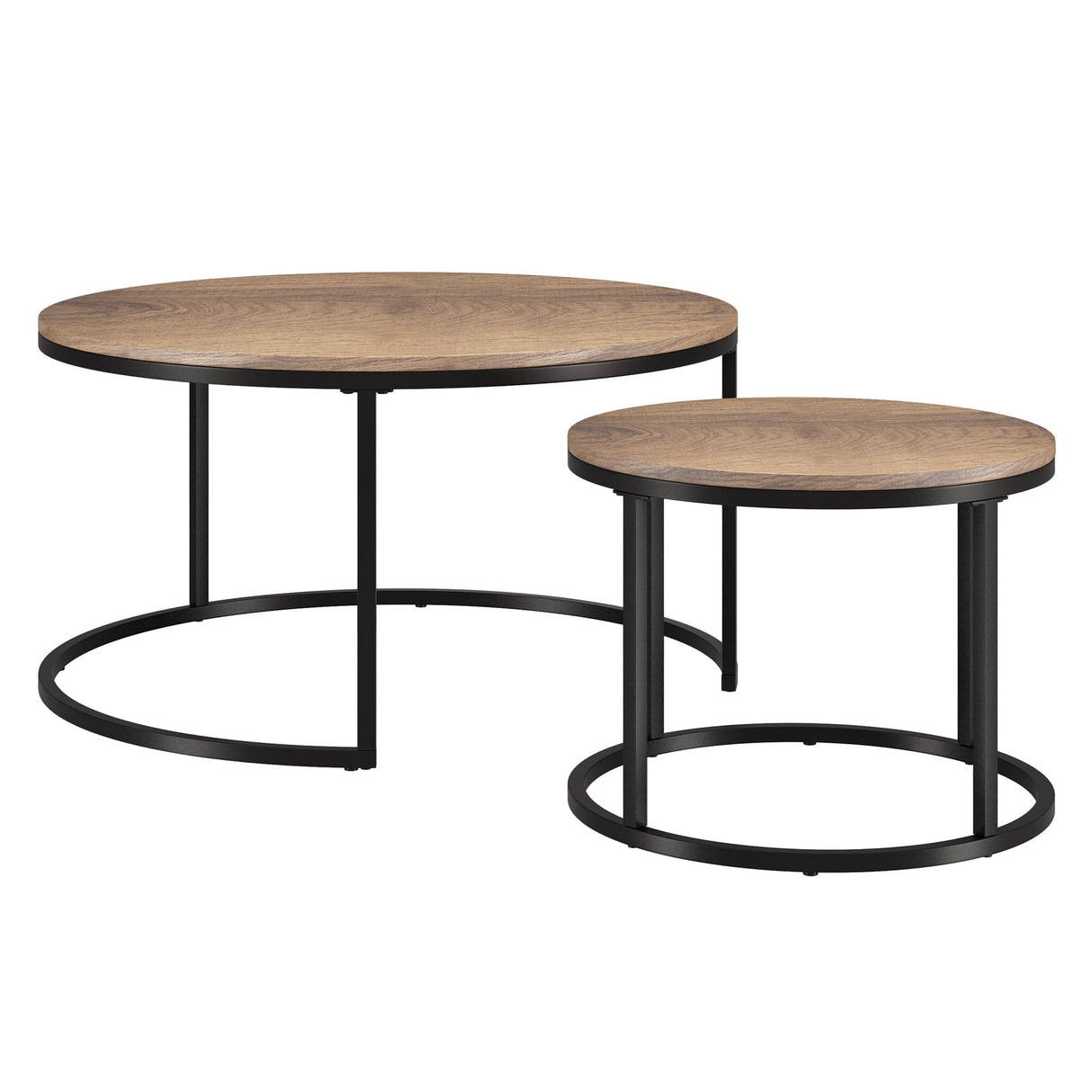 Set of Two 35" Black and Brown Round Nested Coffee Tables