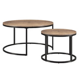 Set of Two 35" Black and Brown Round Nested Coffee Tables