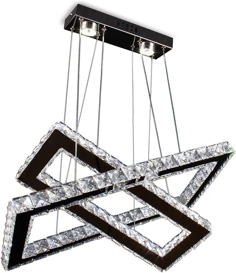 Modern Chandelier, Rectangular 2 Rings Crystal Pendant Chandeliers LED Pendant Ceiling