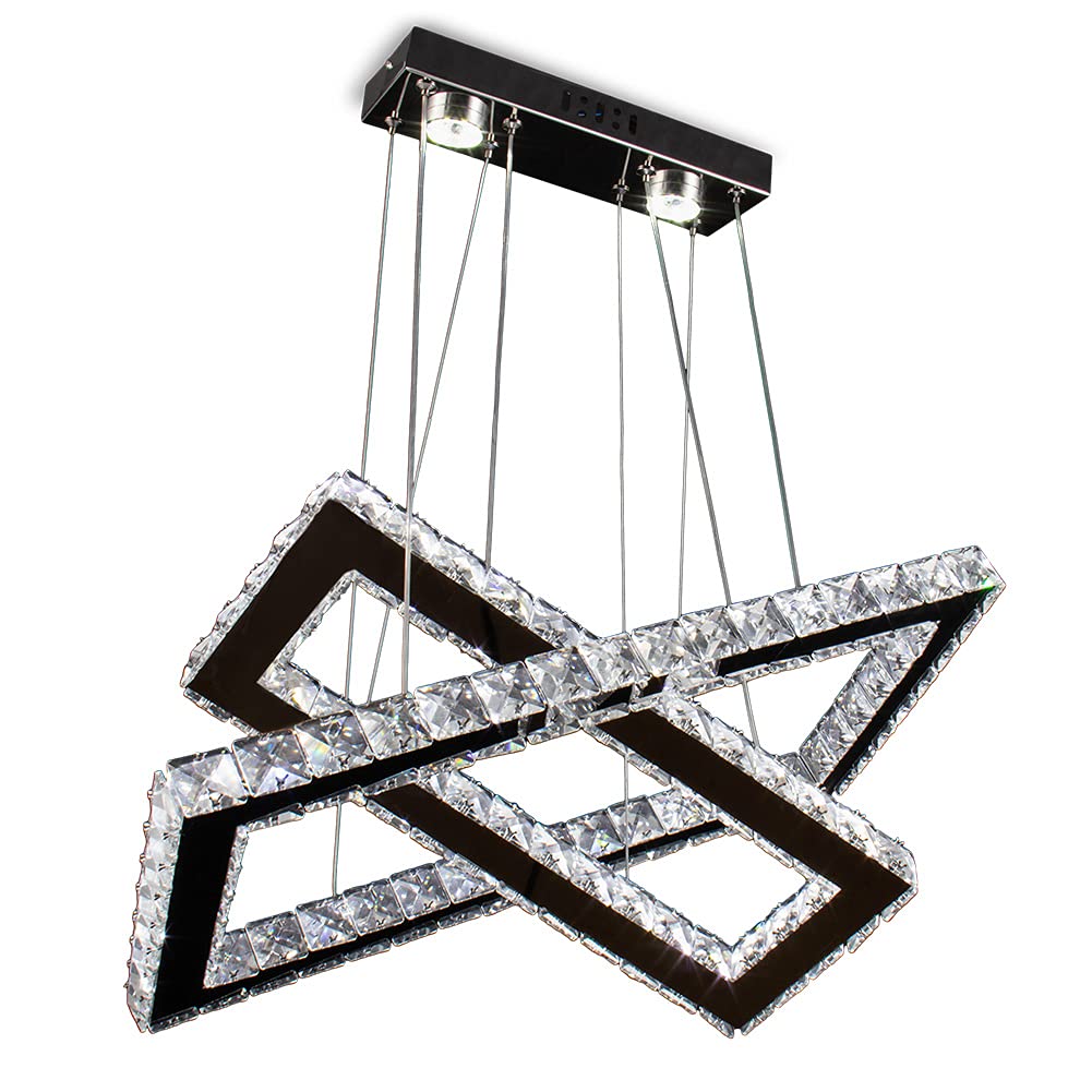 Modern Chandelier, Rectangular 2 Rings Crystal Pendant Chandeliers LED Pendant Ceiling