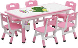 Table and 6 Chairs Set with Storage Box, Height Adjustable Toddler Table and Chair Set