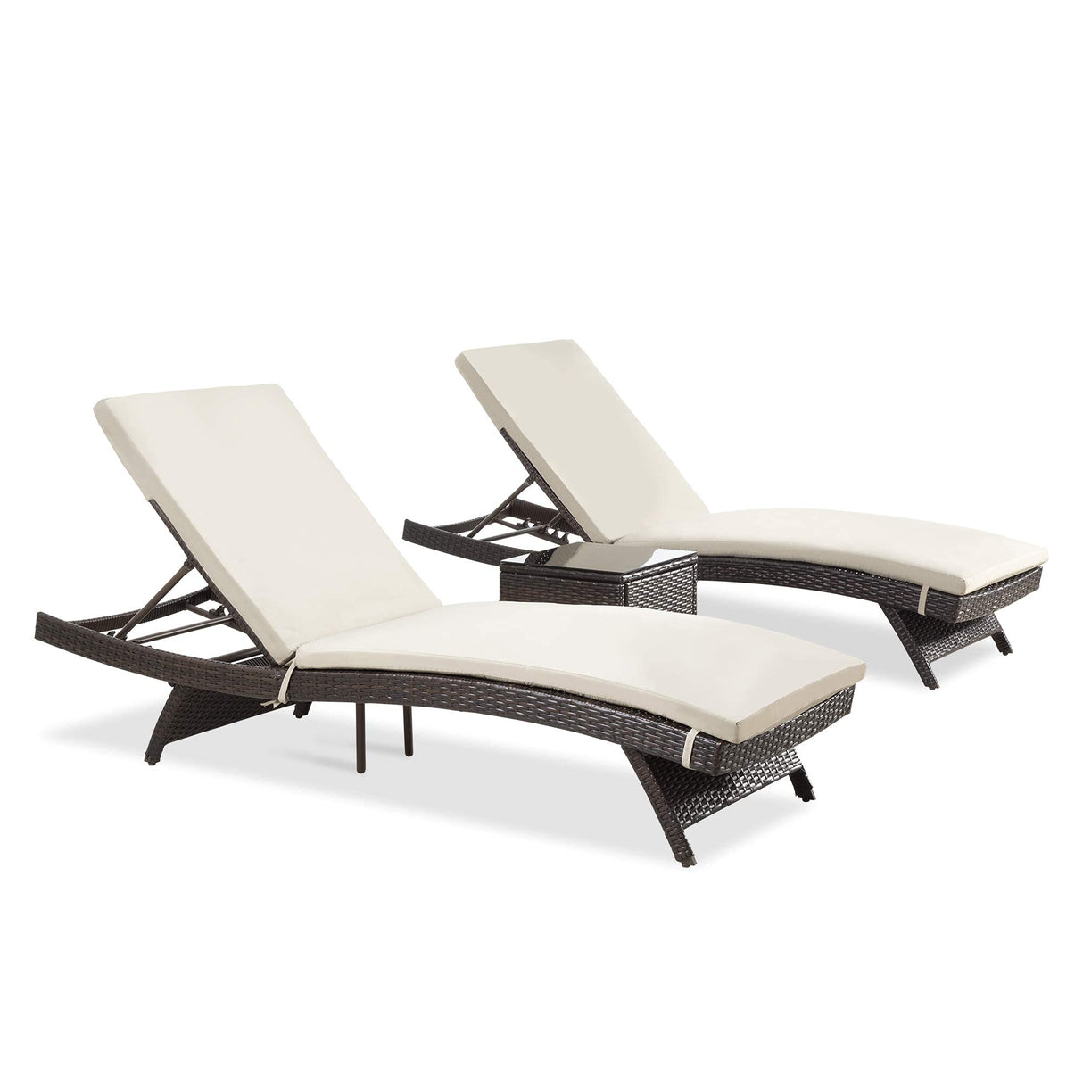 Patio Chaise Lounge Set 3 Pieces with Adjustable Backrest and Removable Cushion