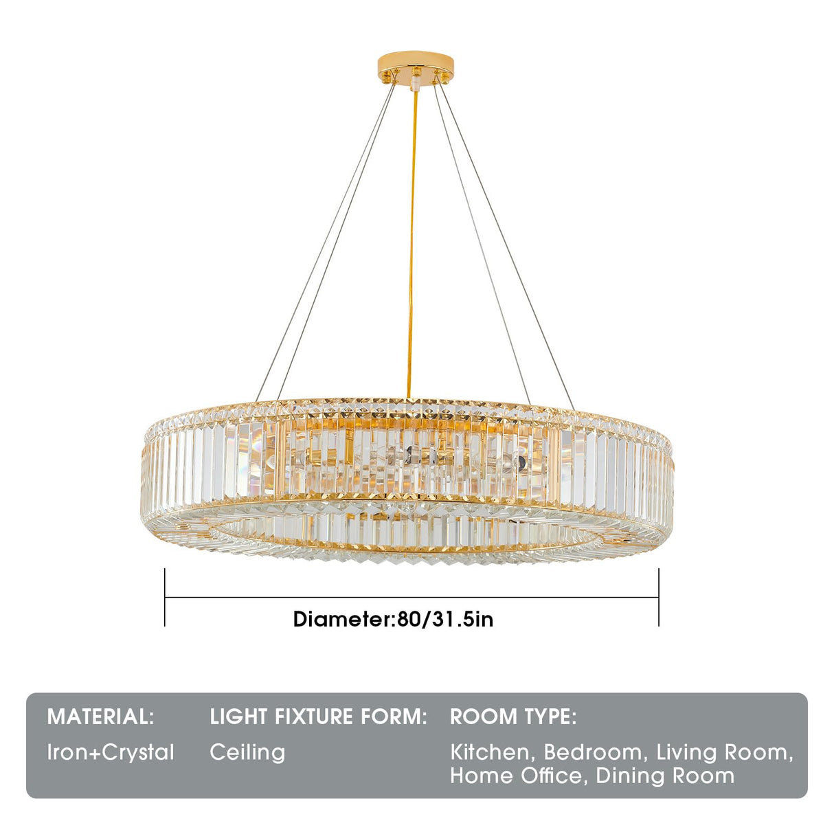 Modern Round Crystal Chandelier Light Fixture,12-Light Luxury Gold