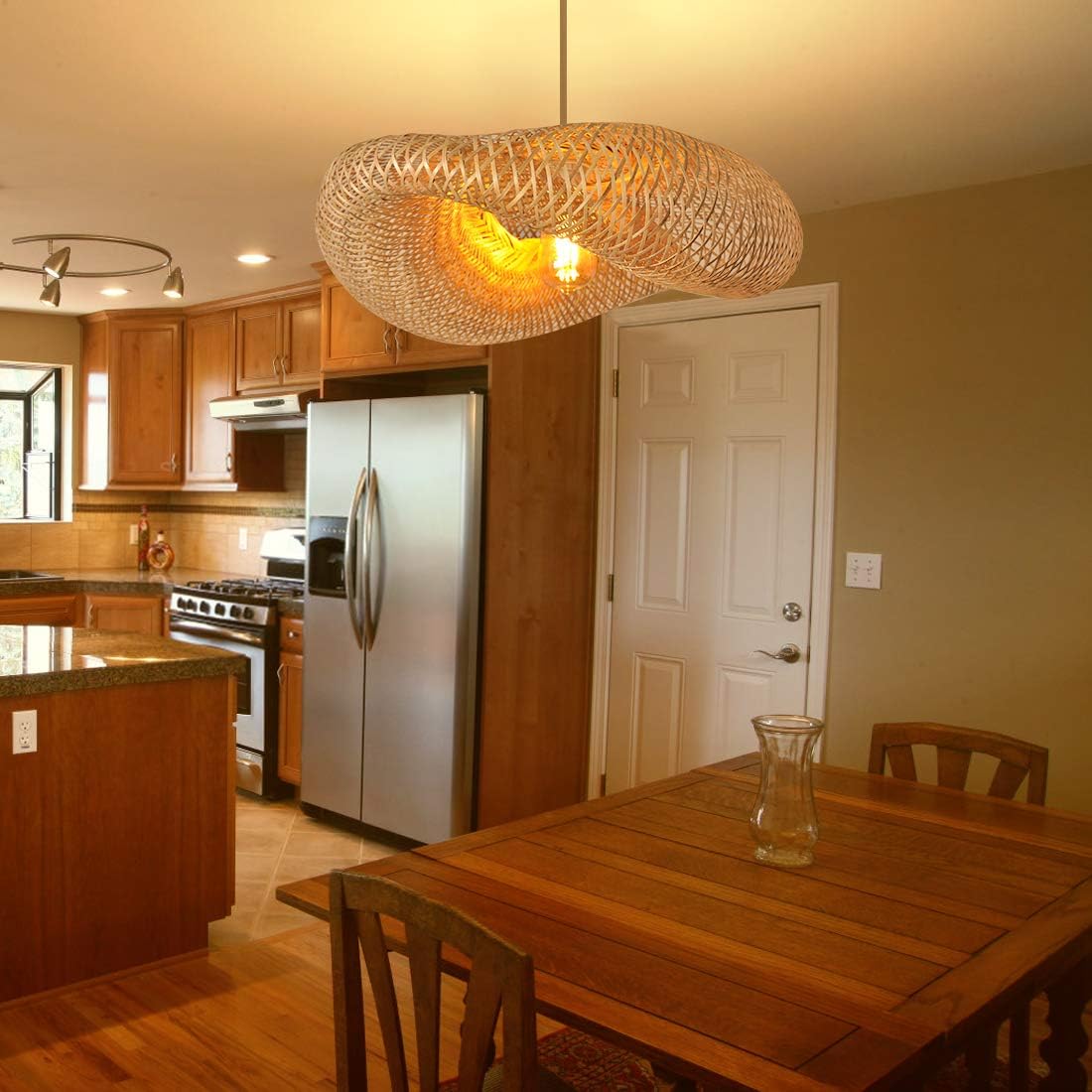 Farmhouse Bamboo pendant light fixture for kitchen island, Dining room, Hand-Woven