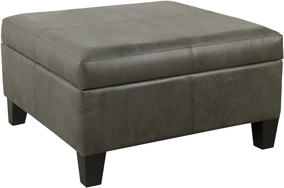 Home Decor |K2380-E903| Luxury Large Faux Leather Square Storage Ottoman