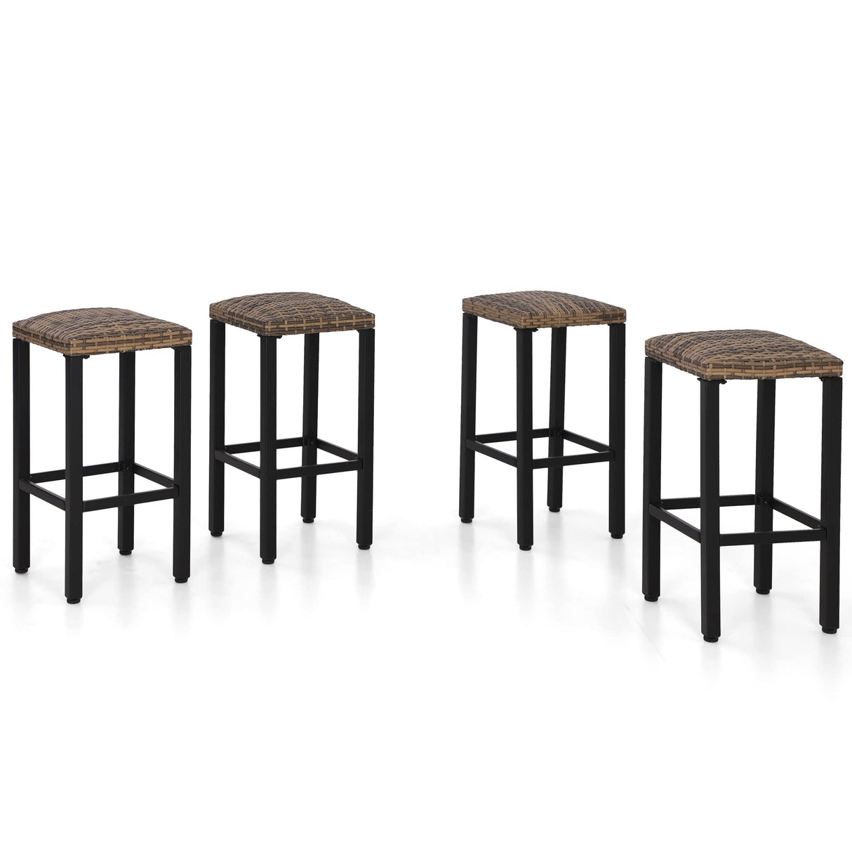 Outdoor Bar Stools Set of 4, 26” Wicker Seat Counter Height Backless Barstools