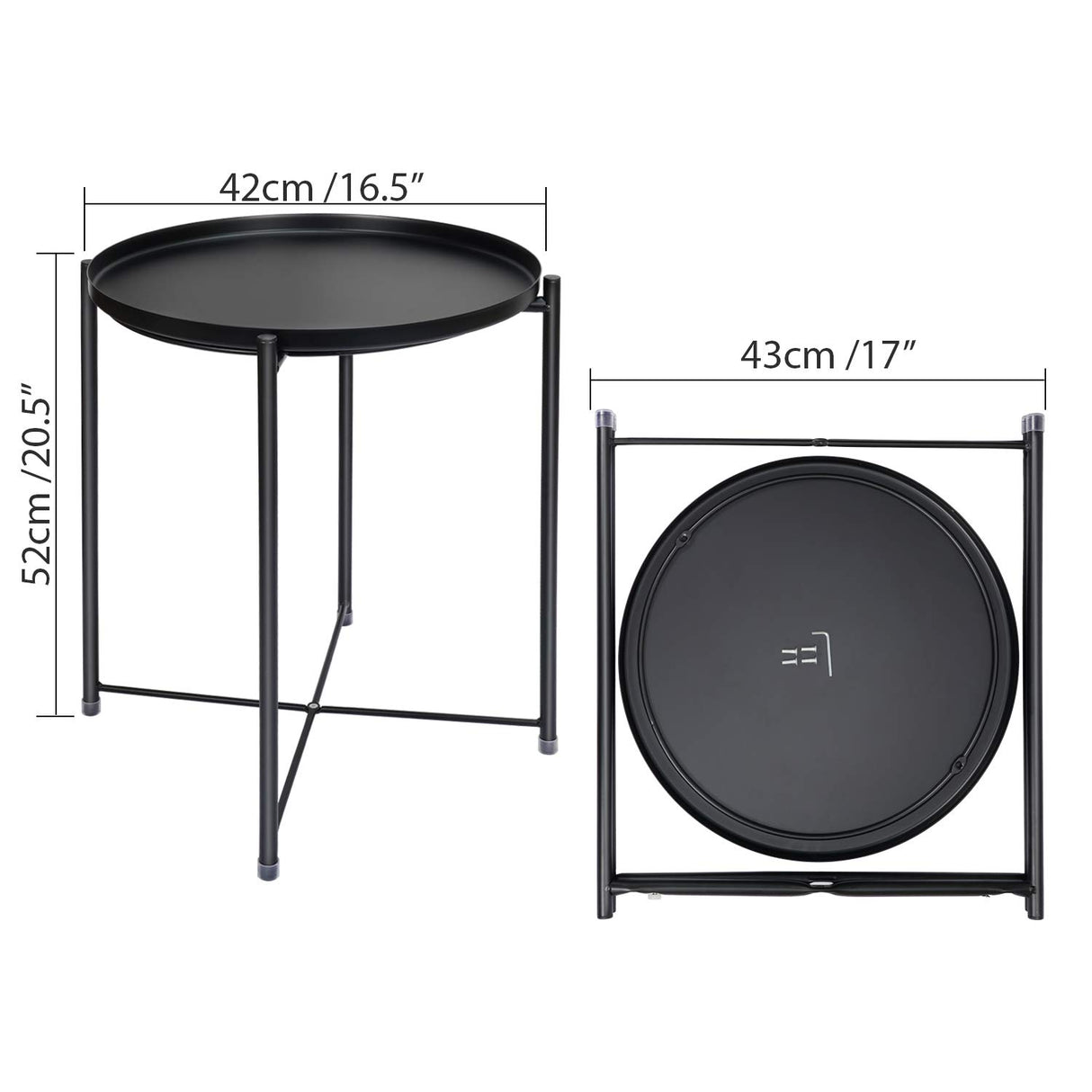 Tray Metal End Table, Foldable & Removable Round Side Tables