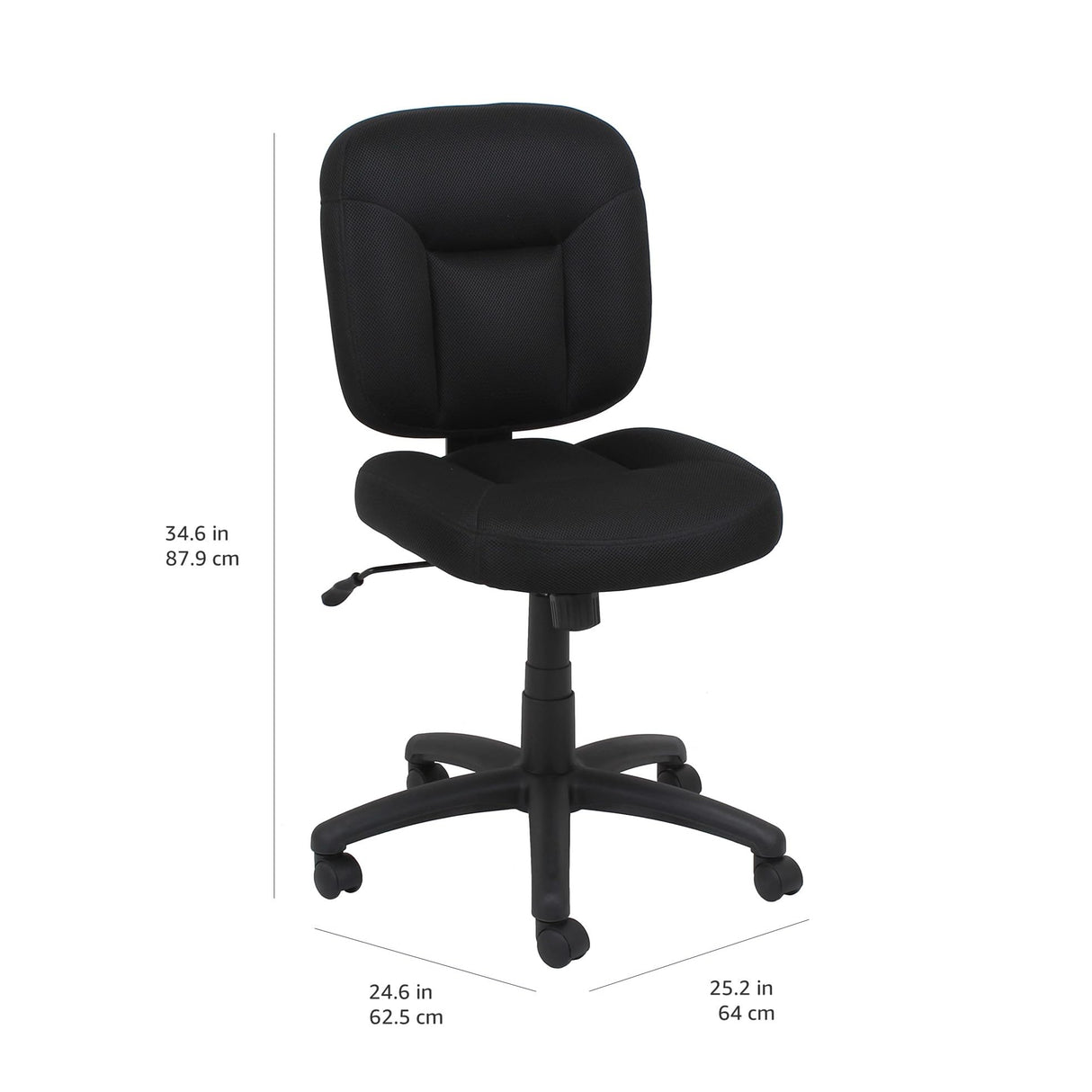 Low-Back Adjustable Office Chair - Black Fabric Upholstery