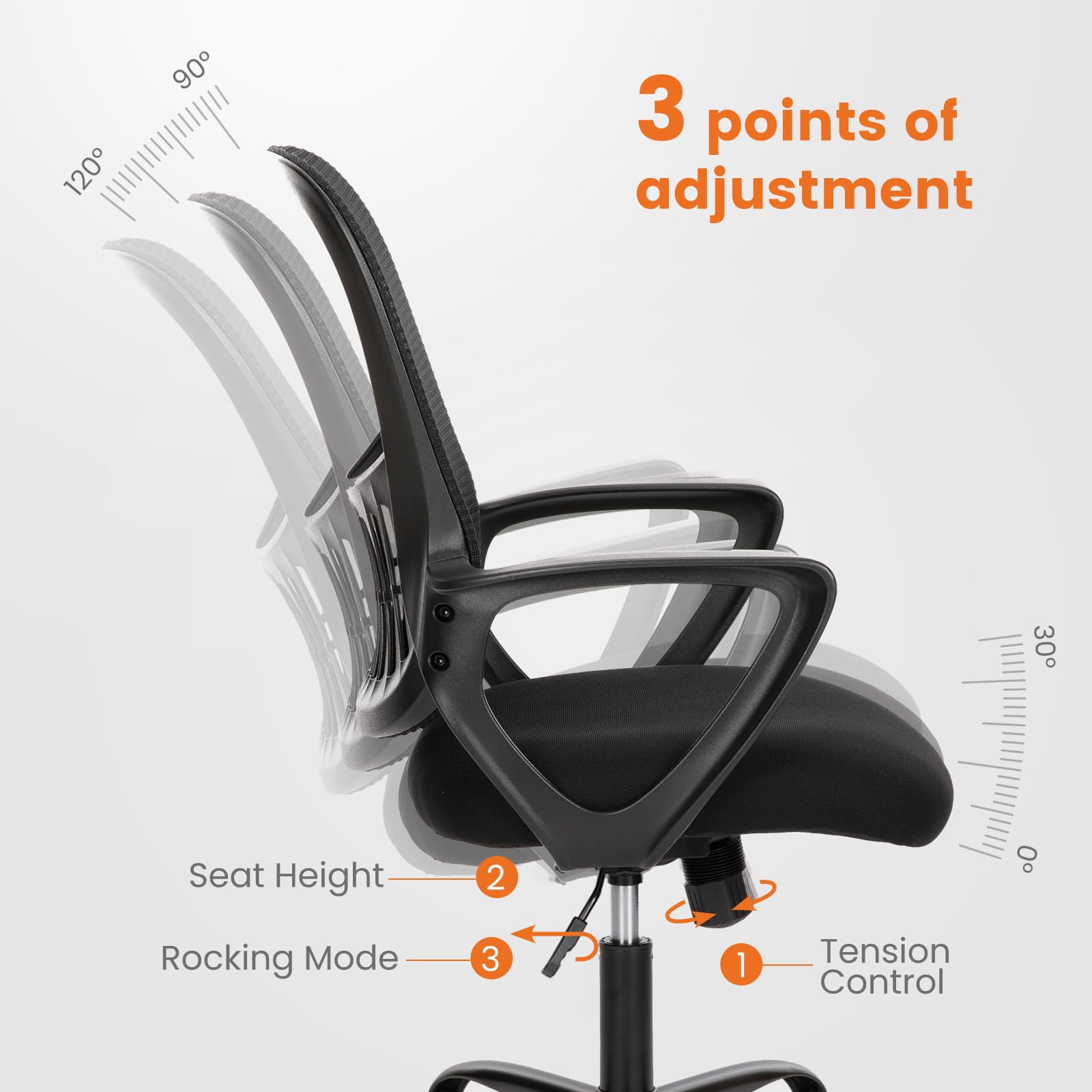 Office Computer Desk Managerial Executive Chair, Ergonomic Mid-Back Mesh Rolling Work