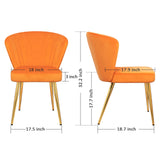 Velvet Dining Chairs Set of 4, Modern Upholstered Kitchen Chair with Golden Metal Legs, Orange Dinner Chairs