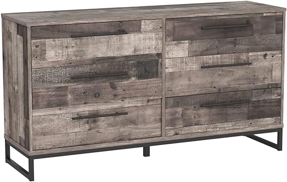 Neilsville Industrial 6 Drawer Dresser, Butcher Block Gray