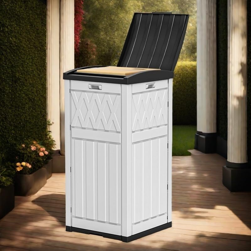 33 Gallon Outdoor Storage Box, Vertical Outdoor Storage for Garden Tools Pillows Sports