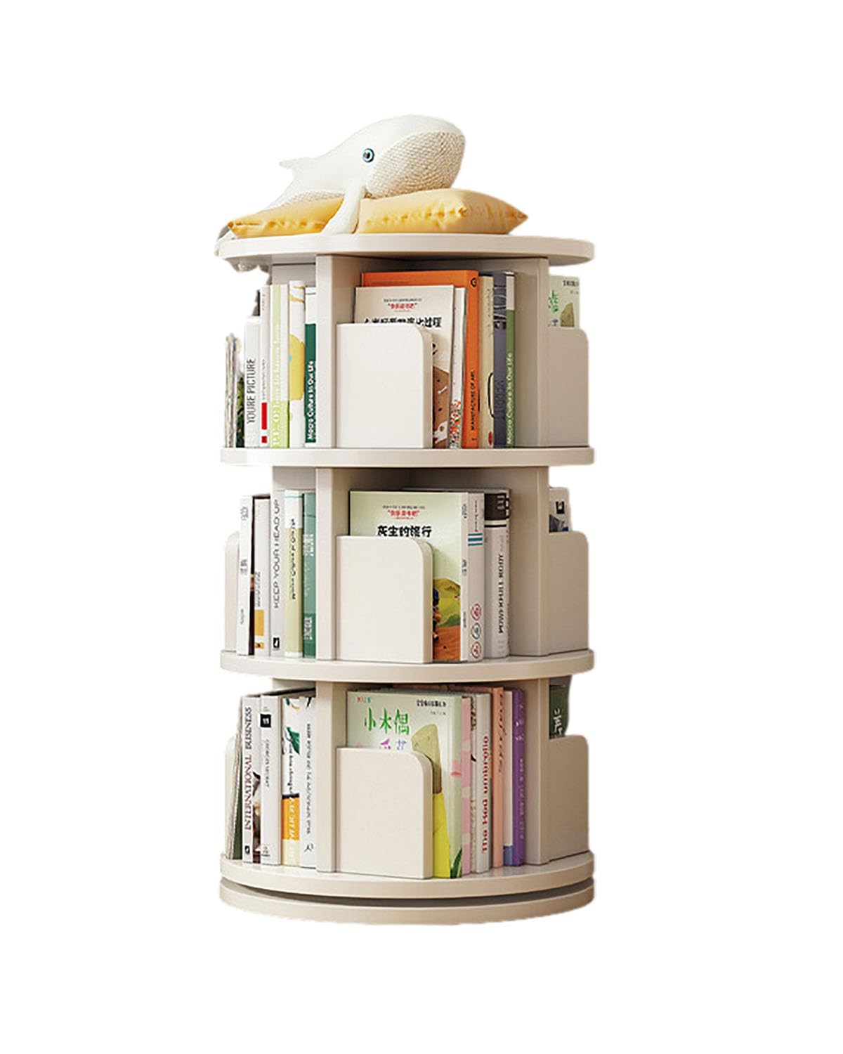 JSWHYBD 2/3/4/5 Tiers 360° Rotating Bookshelf Revolving Swivel Tall Bookcase Student Storage Picture Book Rack Floor-Standing Narrow Corner Display Shelf Book Organizer for Bedroom Living Room Office