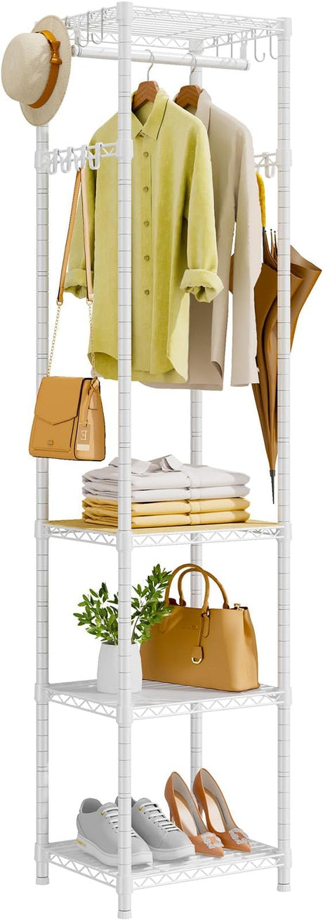 Coat Rack Freestanding, Hall Tree with 4 Storage Shelves and 16 Hooks, Coat Rack Stand