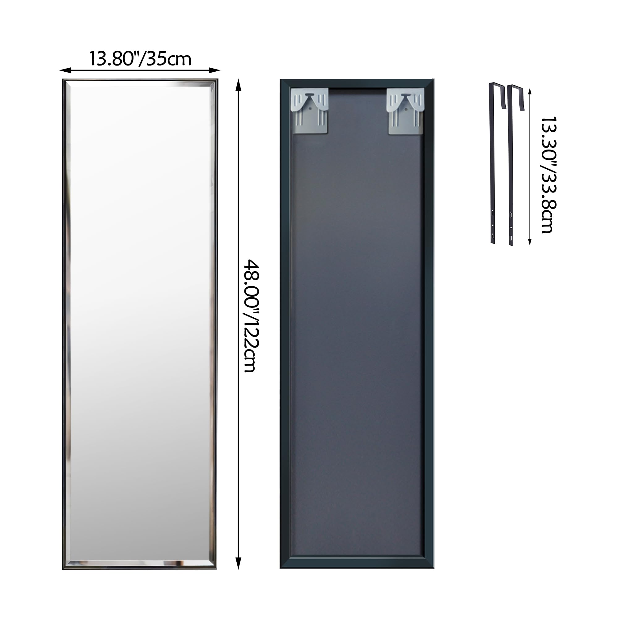 14x48 Inch Full Length Wall Mirror - Black Rectangular Frame