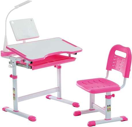 Kids Functional Desk and Chair Set, Ergonomic Height Adjustable Children School Study Desk