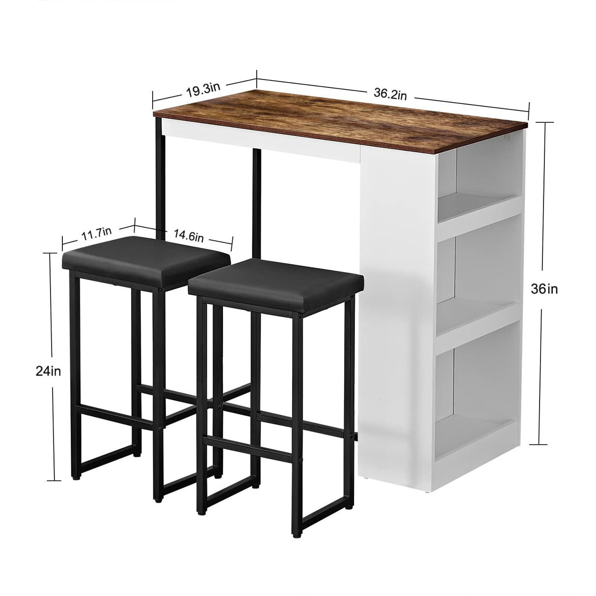 3-Piece Counter Height Dining Table Set with Storage Shelves