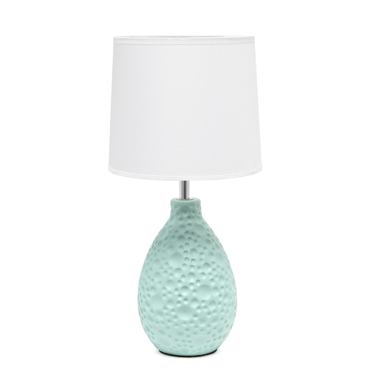 LT2003-BLU Textured Stucco Ceramic Oval Table Lamp with White Fabric Shade, Blue