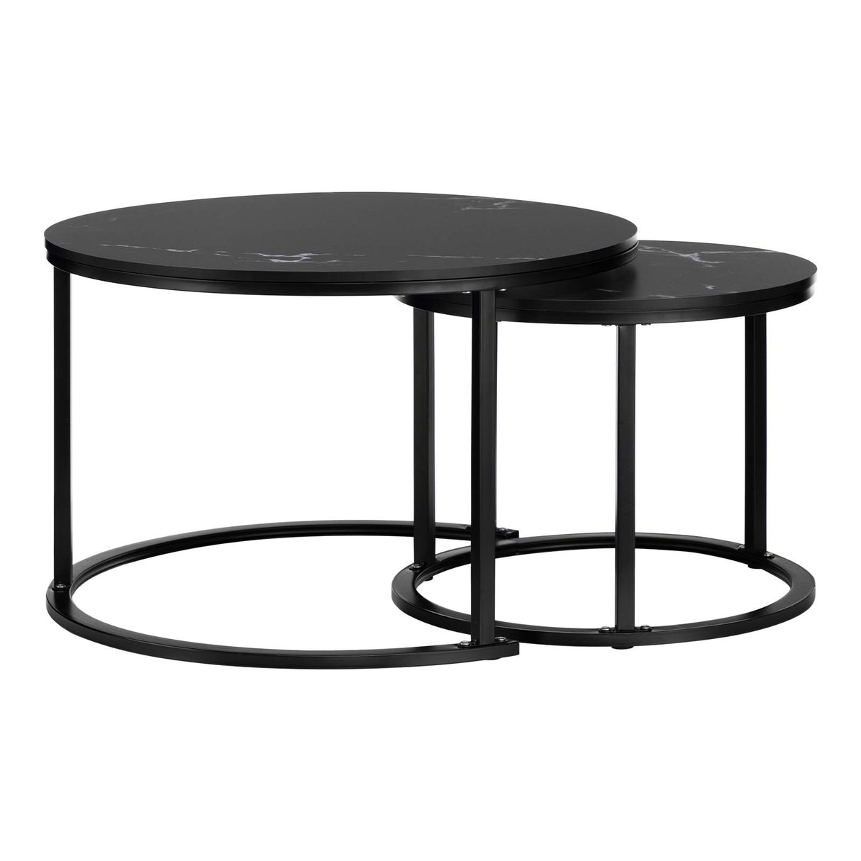 Modern Round Nesting Side Table Set of 2, Wood Coffee and Snack End Table