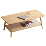 2-Tier 100% Solid Oak Wood Rattan Coffee Table - Coffee Table
