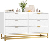 White 6 Drawer Dresser for Bedroom, Chest of Drawers with Metal Base, Modern Dresser