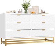White 6 Drawer Dresser for Bedroom, Chest of Drawers