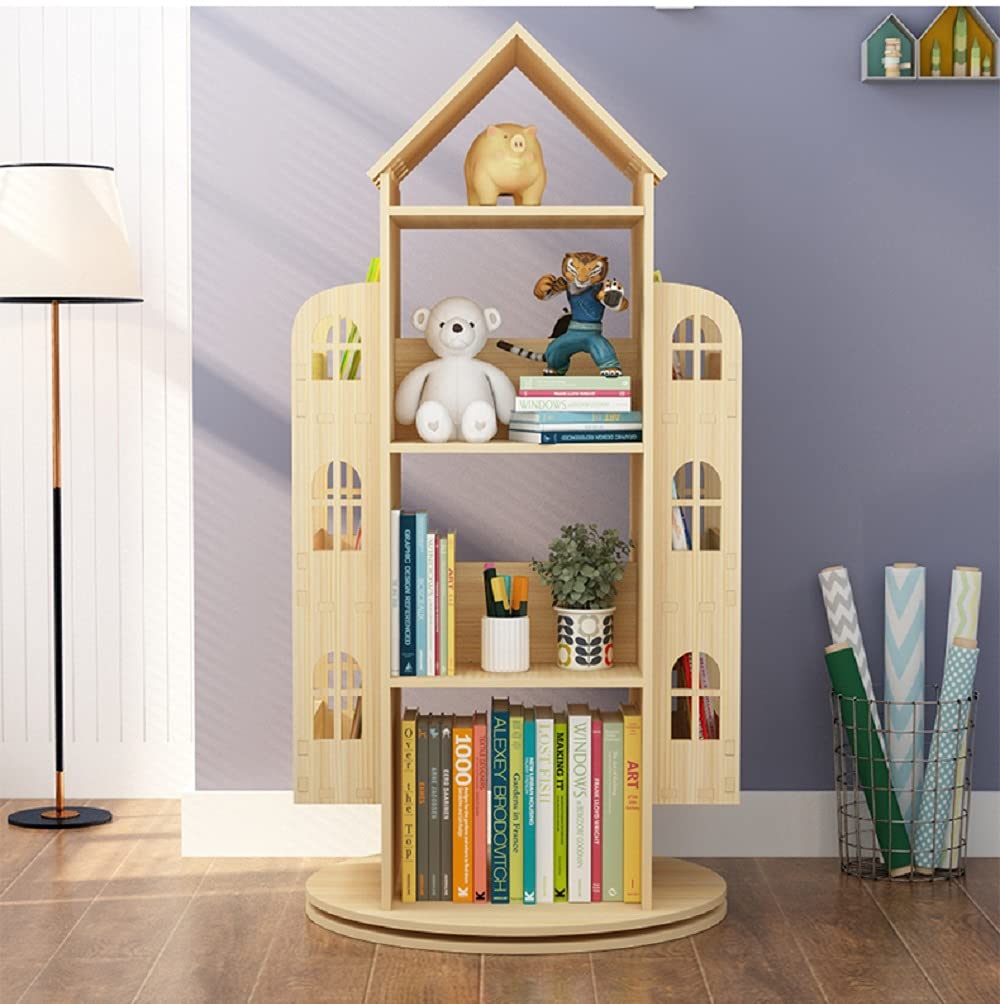 Bookshelf 360 Display Floor Standing Bookcase Storage Rack Children's Bookshelf, Wood