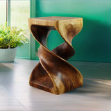 Wood Double Twist Stool Table 12 in SQ x 20 in H Walnut Oil