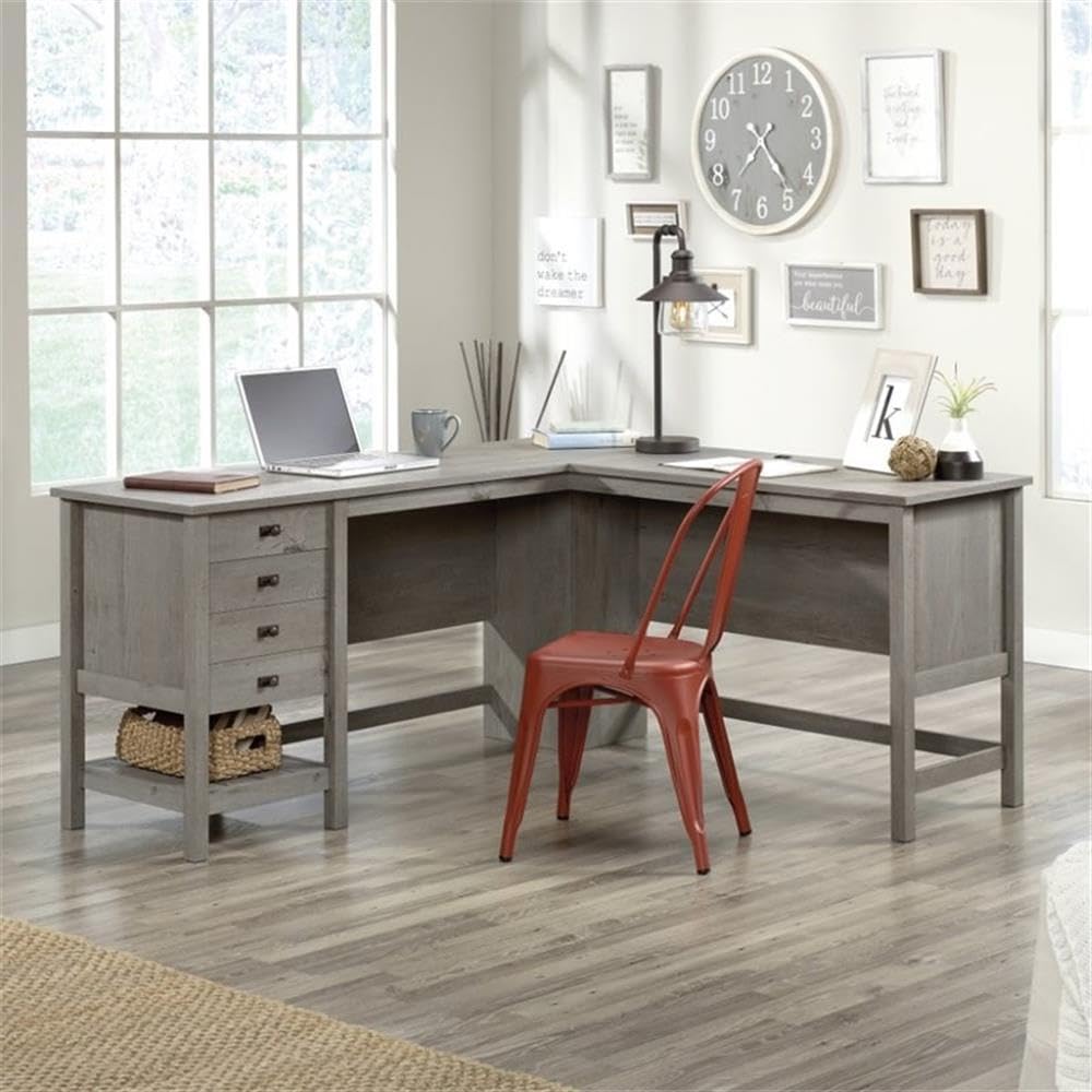 Cottage Road Engineered Wood L-Shaped Computer Desk in Mystic Oak