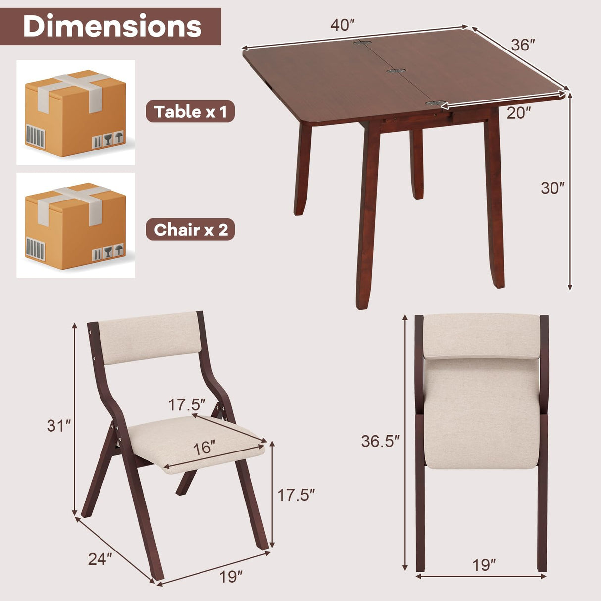 Dining Table Set for 2, Kitchen Table Chairs Set, Expandable Dining Table