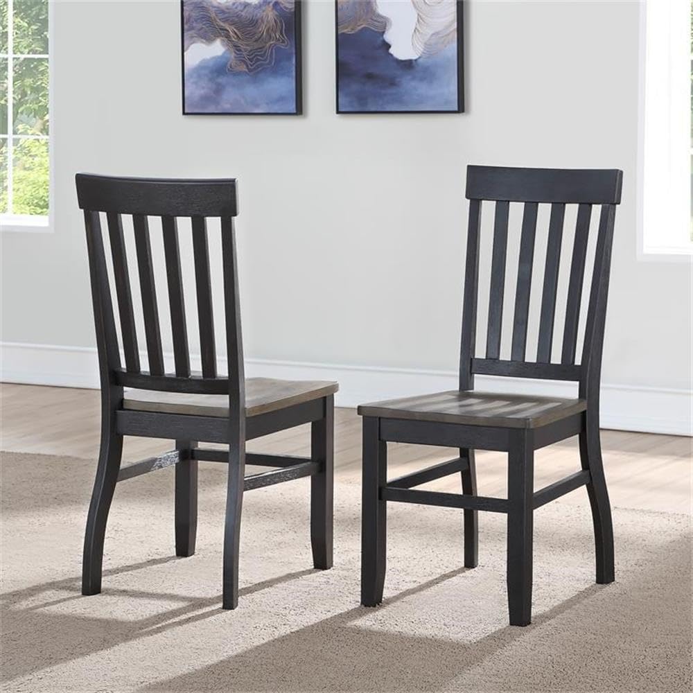 Raven Noir 5pc Dining Table Set, Driftwood Finish, 60" Rectangular Table 4 Side Chairs,
