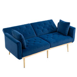 Mid-Century Modern Velvet Loveseat, Petite Accent Sofa Couch with 7 Gold Metal Legs