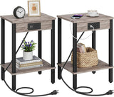 Set of 2 End Table with Charging Station, Narrow Side Table with USB Ports and Outlets,